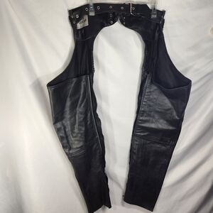 Unbranded Black Genuine Leather Braided Accent Chaps Size Small